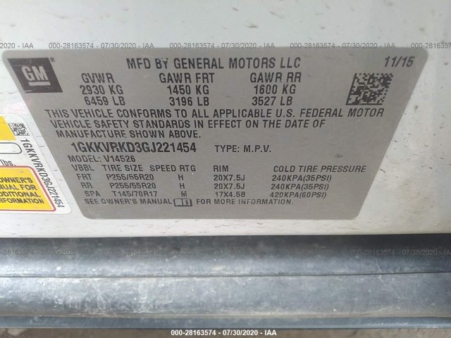 Photo 8 VIN: 1GKKVRKD3GJ221454 - GMC ACADIA 