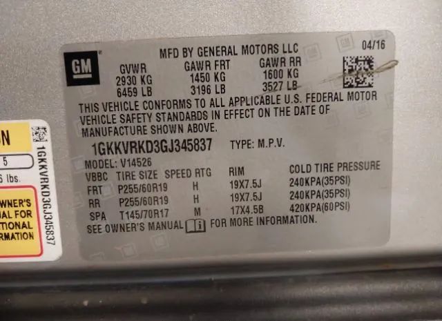 Photo 8 VIN: 1GKKVRKD3GJ345837 - GMC ACADIA 