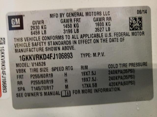 Photo 12 VIN: 1GKKVRKD4FJ106893 - GMC ACADIA SLT 