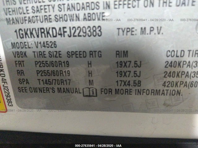 Photo 8 VIN: 1GKKVRKD4FJ229383 - GMC ACADIA 