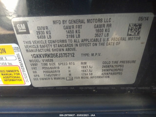 Photo 8 VIN: 1GKKVRKD5EJ375712 - GMC ACADIA 