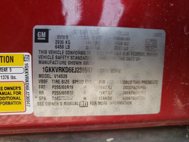 Photo 9 VIN: 1GKKVRKD6EJ236947 - GMC ACADIA SLT 