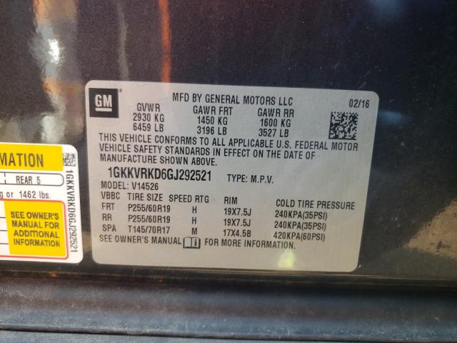 Photo 9 VIN: 1GKKVRKD6GJ292521 - GMC ACADIA SLT 