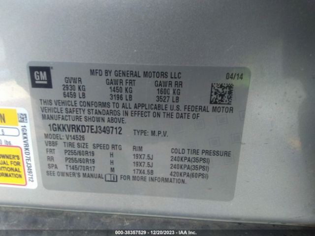 Photo 8 VIN: 1GKKVRKD7EJ349712 - GMC ACADIA 