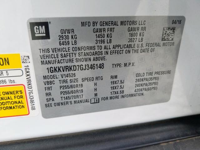 Photo 9 VIN: 1GKKVRKD7GJ346148 - GMC ACADIA SLT 