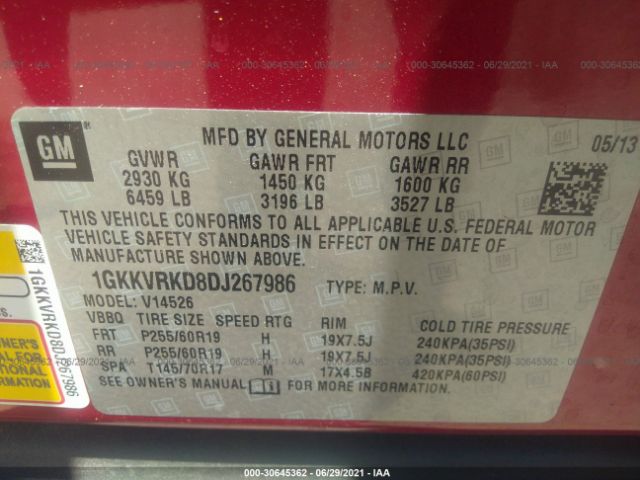 Photo 8 VIN: 1GKKVRKD8DJ267986 - GMC ACADIA 