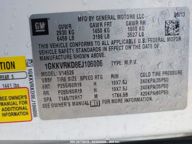 Photo 8 VIN: 1GKKVRKD8EJ106006 - GMC ACADIA 