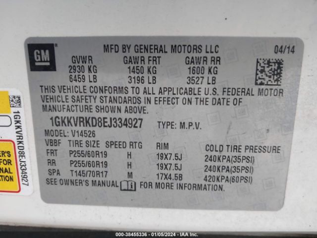 Photo 8 VIN: 1GKKVRKD8EJ334927 - GMC ACADIA 