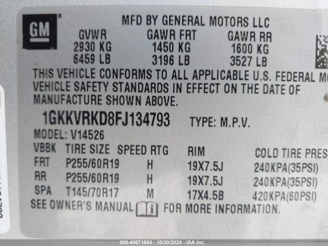 Photo 8 VIN: 1GKKVRKD8FJ134793 - GMC ACADIA 