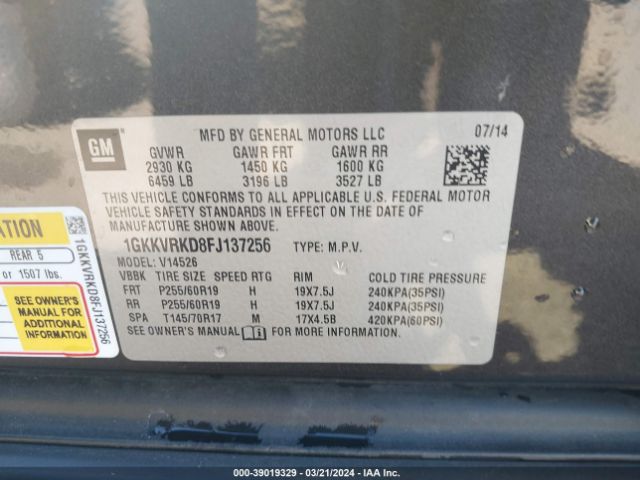 Photo 8 VIN: 1GKKVRKD8FJ137256 - GMC ACADIA 