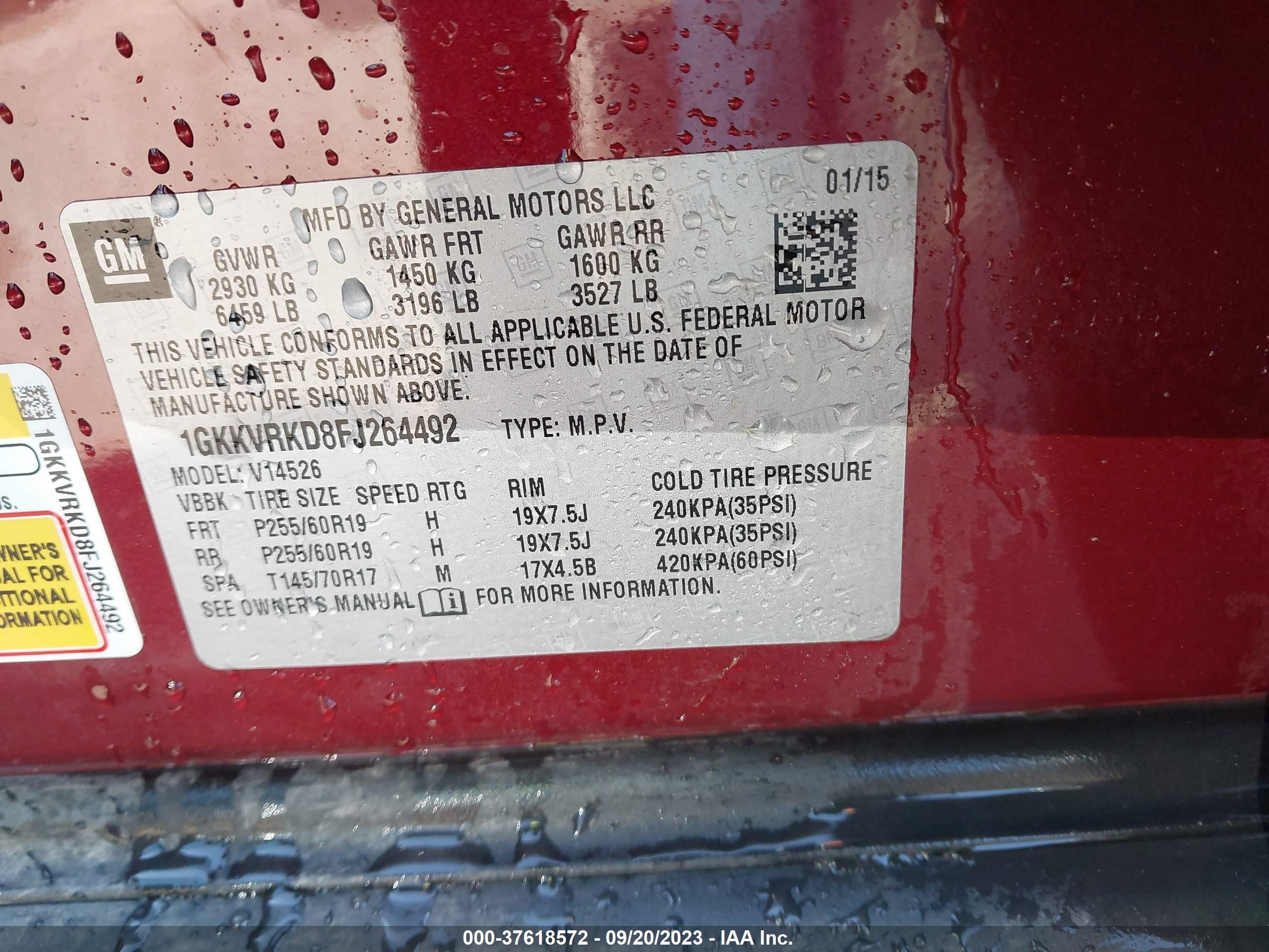 Photo 8 VIN: 1GKKVRKD8FJ264492 - GMC ACADIA 