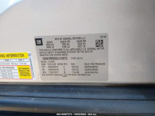 Photo 8 VIN: 1GKKVRKD8GJ124573 - GMC ACADIA 