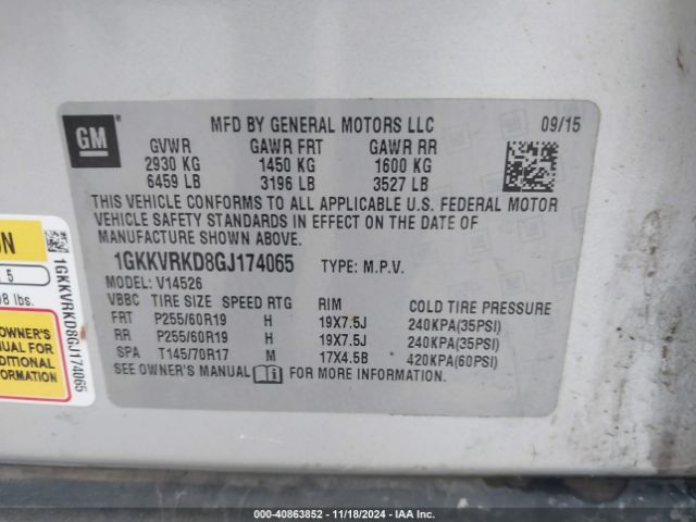 Photo 8 VIN: 1GKKVRKD8GJ174065 - GMC ACADIA 