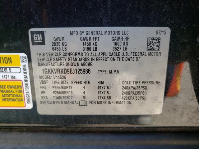 Photo 9 VIN: 1GKKVRKD9EJ125986 - GMC ACADIA SLT 