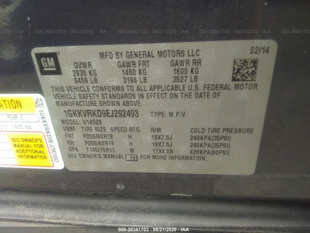 Photo 8 VIN: 1GKKVRKD9EJ292493 - GMC ACADIA 