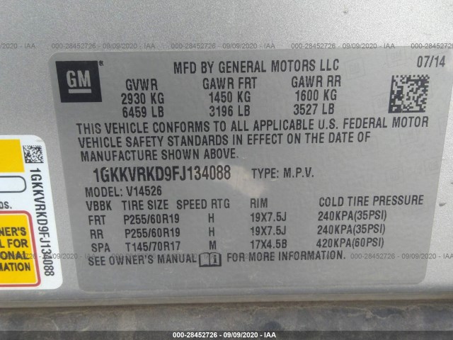 Photo 8 VIN: 1GKKVRKD9FJ134088 - GMC ACADIA 