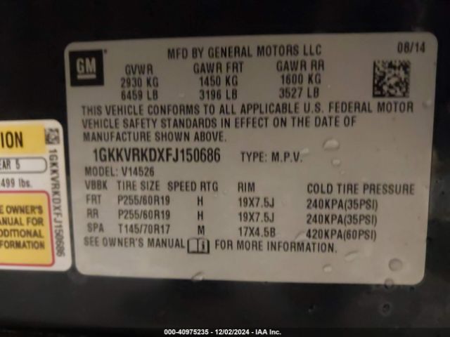 Photo 8 VIN: 1GKKVRKDXFJ150686 - GMC ACADIA 