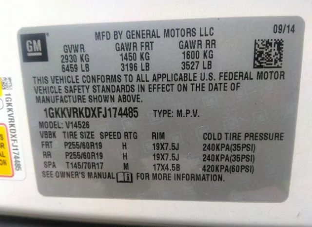 Photo 8 VIN: 1GKKVRKDXFJ174485 - GMC ACADIA 