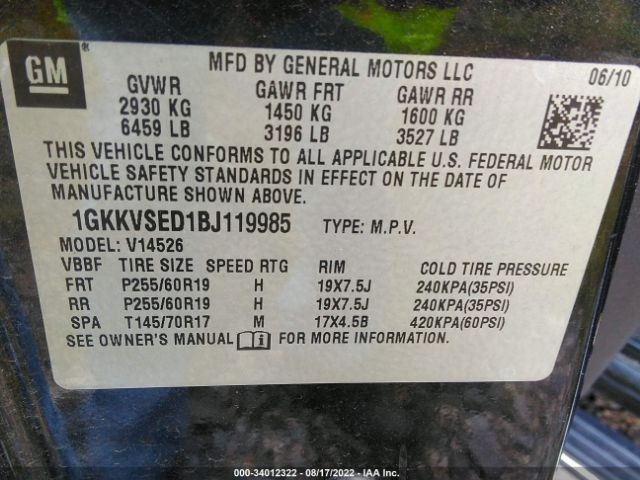 Photo 8 VIN: 1GKKVSED1BJ119985 - GMC ACADIA 