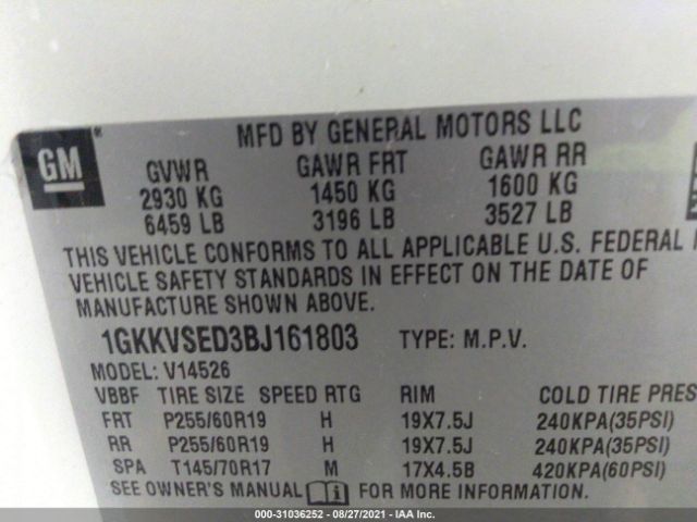 Photo 8 VIN: 1GKKVSED3BJ161803 - GMC ACADIA 