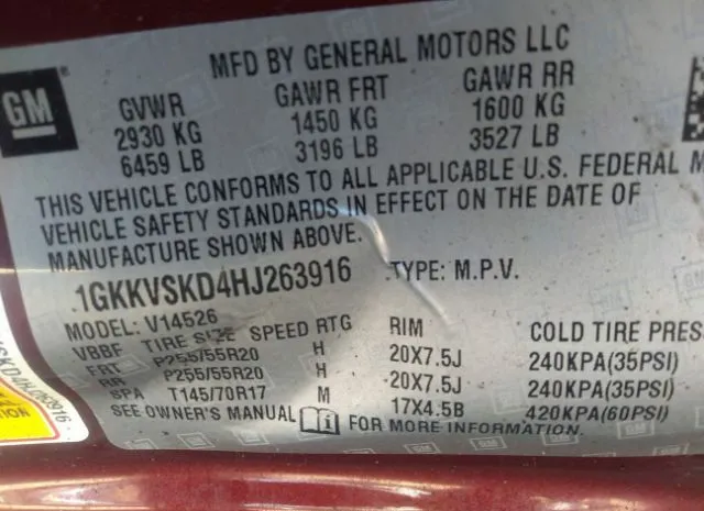 Photo 8 VIN: 1GKKVSKD4HJ263916 - GMC ACADIA LIMITED 