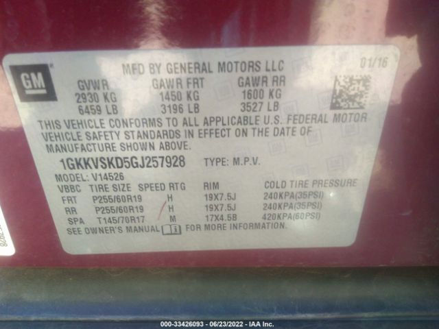 Photo 8 VIN: 1GKKVSKD5GJ257928 - GMC ACADIA 