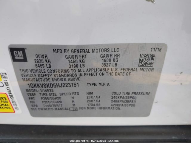 Photo 8 VIN: 1GKKVSKD5HJ223151 - GMC ACADIA LIMITED 