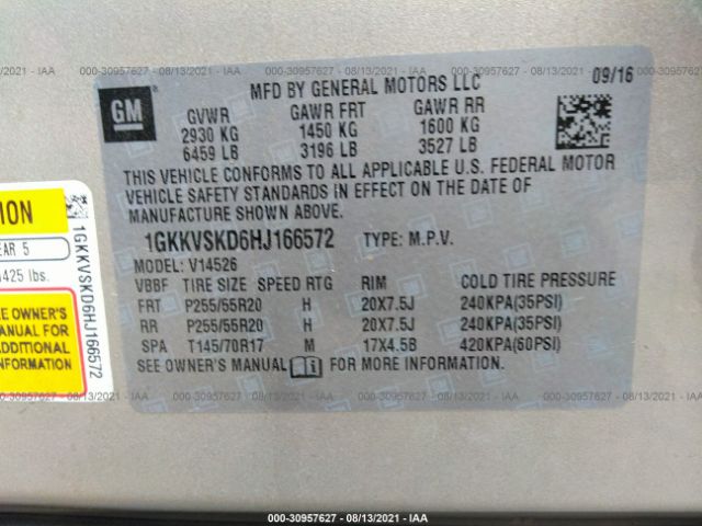 Photo 8 VIN: 1GKKVSKD6HJ166572 - GMC ACADIA LIMITED 