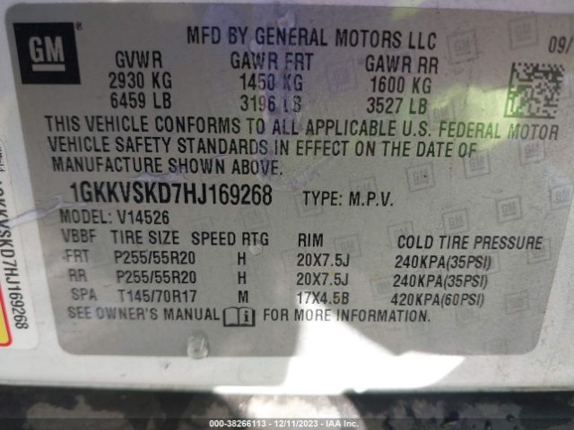 Photo 8 VIN: 1GKKVSKD7HJ169268 - GMC ACADIA LIMITED 