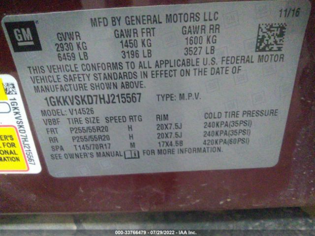 Photo 8 VIN: 1GKKVSKD7HJ215567 - GMC ACADIA LIMITED 