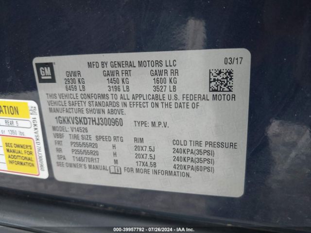 Photo 8 VIN: 1GKKVSKD7HJ300960 - GMC ACADIA 