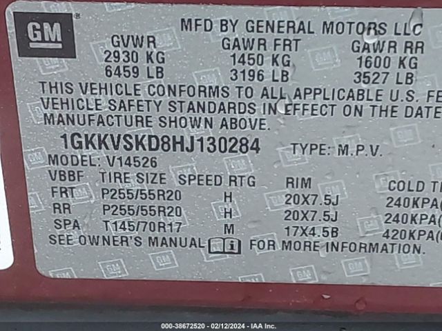 Photo 8 VIN: 1GKKVSKD8HJ130284 - GMC ACADIA LIMITED 