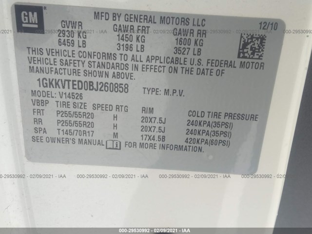 Photo 8 VIN: 1GKKVTED0BJ260858 - GMC ACADIA 