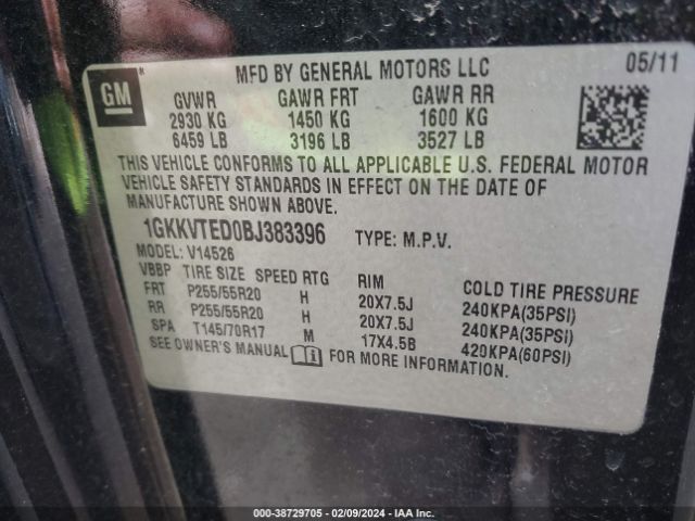 Photo 8 VIN: 1GKKVTED0BJ383396 - GMC ACADIA 