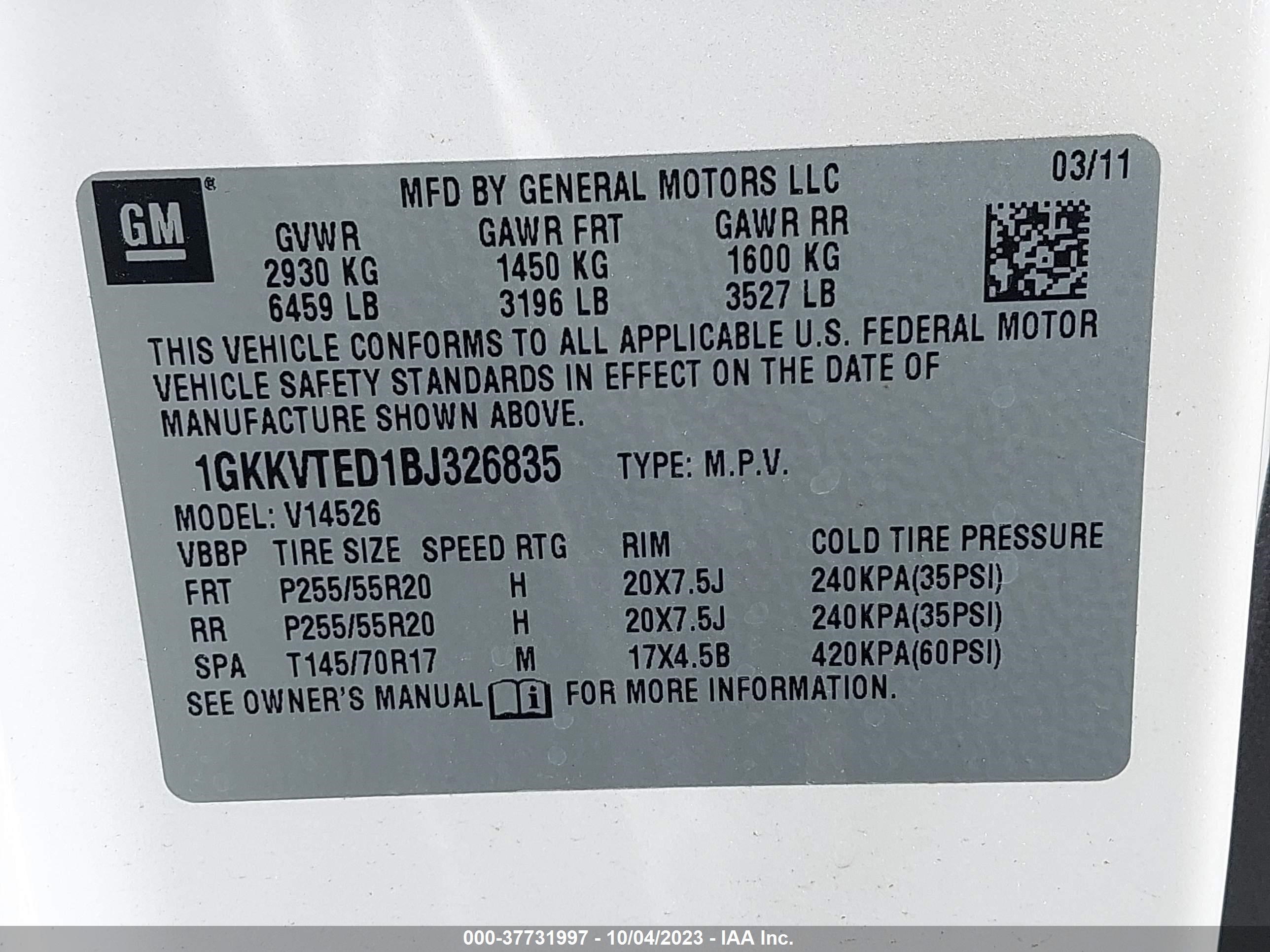 Photo 8 VIN: 1GKKVTED1BJ326835 - GMC ACADIA 