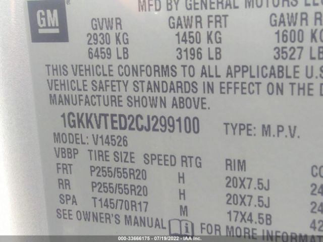 Photo 8 VIN: 1GKKVTED2CJ299100 - GMC ACADIA 