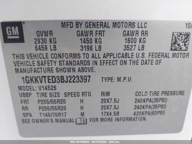 Photo 8 VIN: 1GKKVTED3BJ223397 - GMC ACADIA 