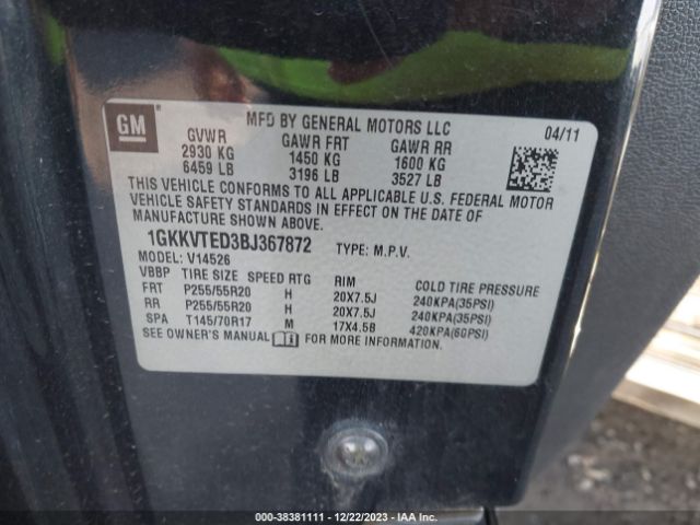 Photo 8 VIN: 1GKKVTED3BJ367872 - GMC ACADIA 