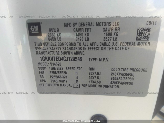 Photo 8 VIN: 1GKKVTED4CJ129546 - GMC ACADIA 