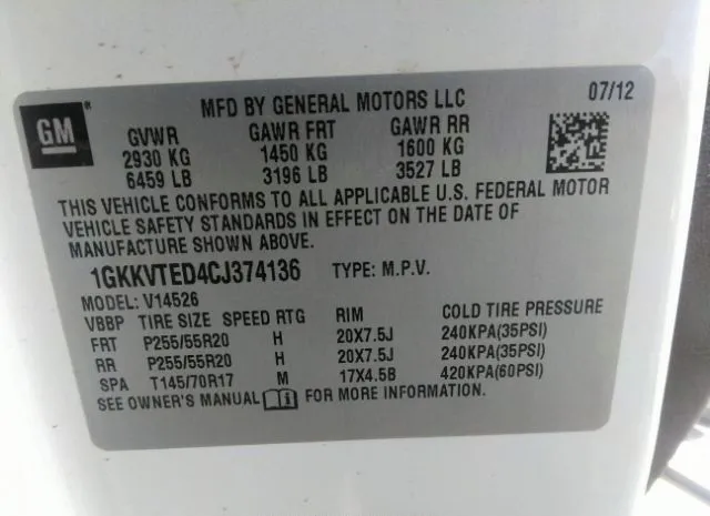 Photo 8 VIN: 1GKKVTED4CJ374136 - GMC ACADIA 