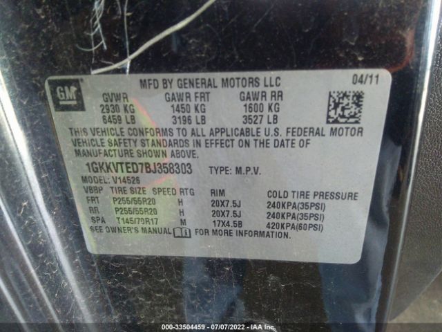 Photo 8 VIN: 1GKKVTED7BJ358303 - GMC ACADIA 