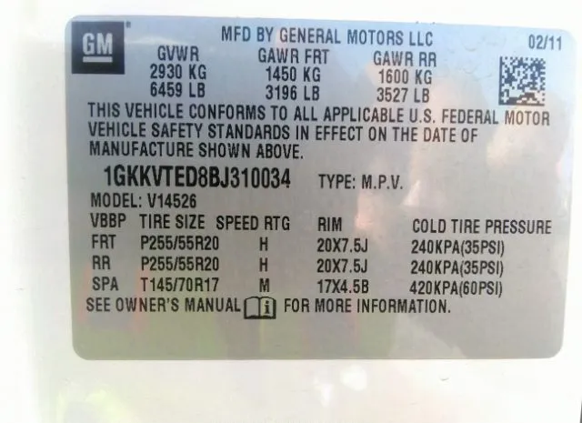 Photo 8 VIN: 1GKKVTED8BJ310034 - GMC ACADIA 