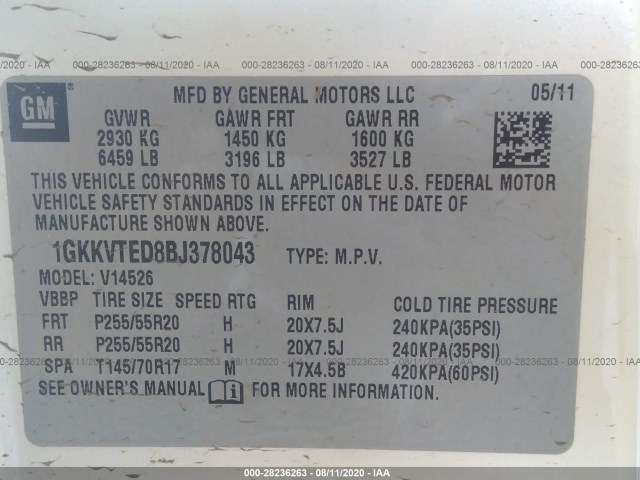 Photo 8 VIN: 1GKKVTED8BJ378043 - GMC ACADIA 