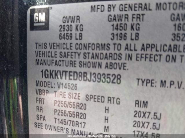 Photo 8 VIN: 1GKKVTED8BJ393528 - GMC ACADIA 