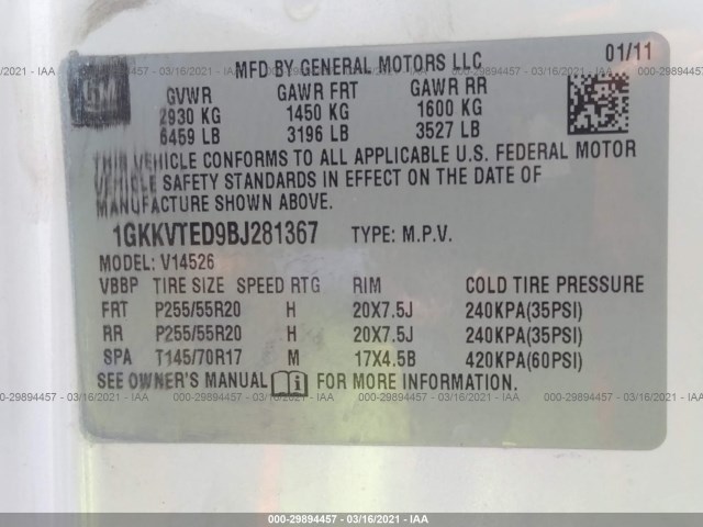 Photo 8 VIN: 1GKKVTED9BJ281367 - GMC ACADIA 