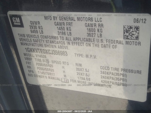 Photo 8 VIN: 1GKKVTEDXCJ356983 - GMC ACADIA 