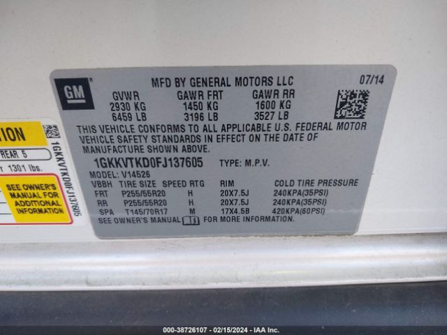 Photo 8 VIN: 1GKKVTKD0FJ137605 - GMC ACADIA 