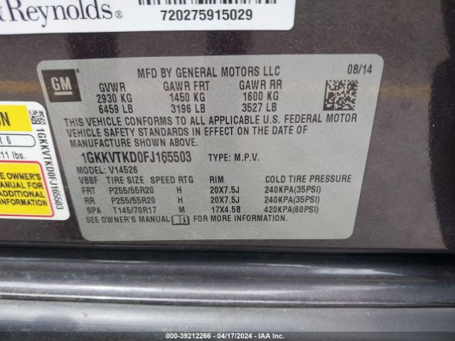 Photo 8 VIN: 1GKKVTKD0FJ165503 - GMC ACADIA 