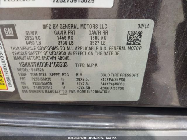 Photo 8 VIN: 1GKKVTKD0FJ165503 - GMC ACADIA 