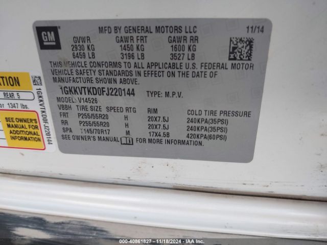 Photo 8 VIN: 1GKKVTKD0FJ220144 - GMC ACADIA 